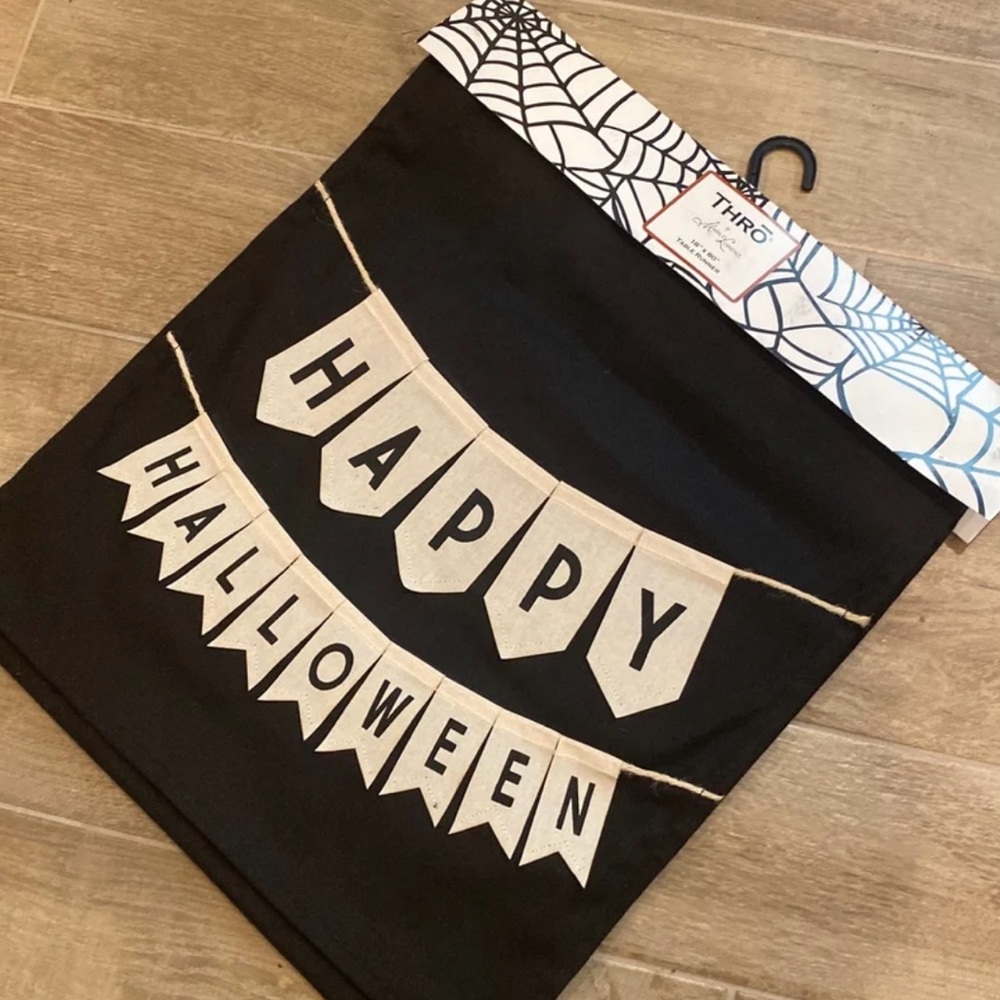 100% Spooky Happy Halloween Table Runner 18”x80” Black & Natural